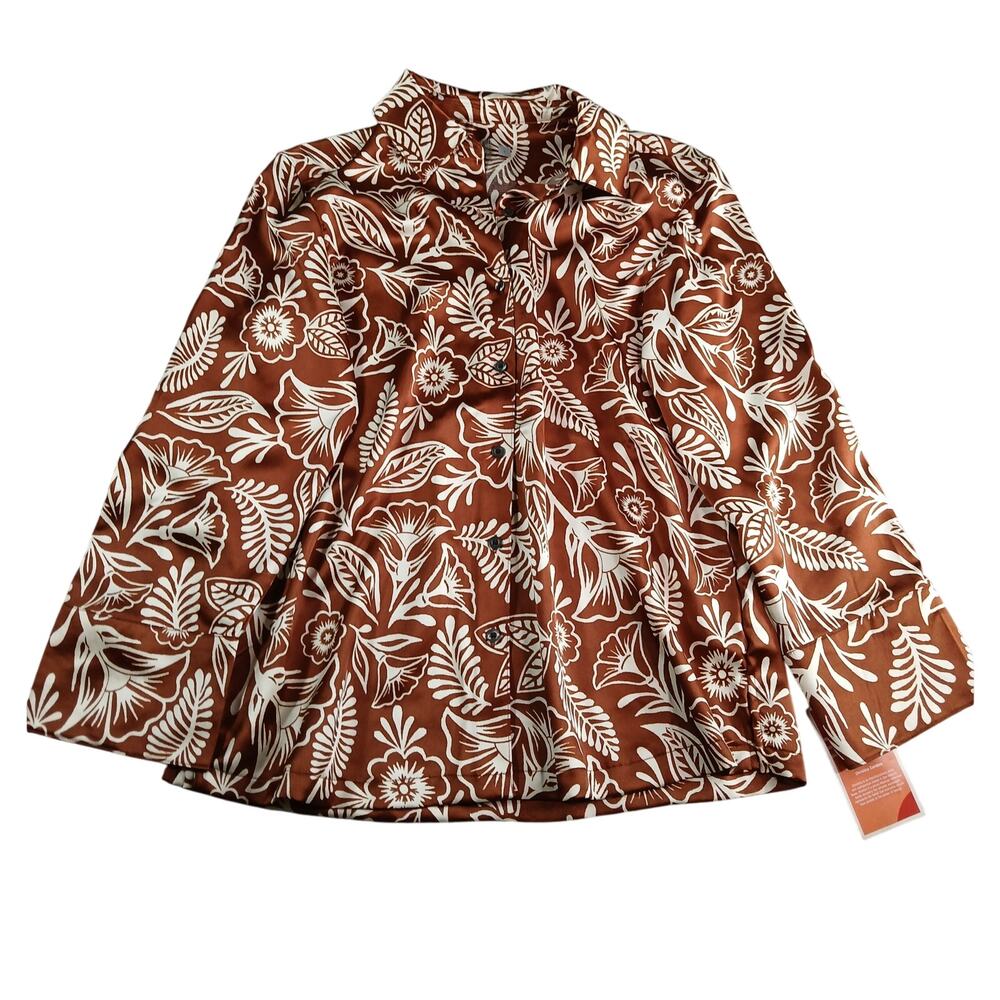Latino Heritage Month Shirt Womens Small Brown Floral Button Blouse Target NWT